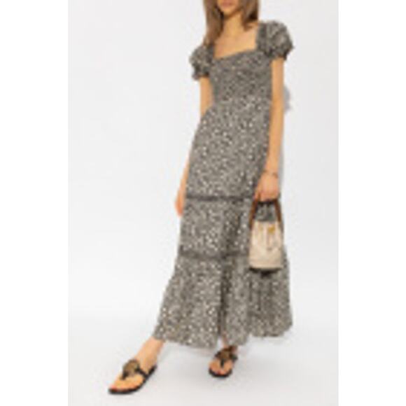 O.P.T. Maxi Dress Multicolor Floral Puff Sleeve Smocked Square Neck Tiered Sz S - Picture 1 of 11